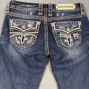 Rock Revival  WOMENS 27 Sukara Easy Crop Jeans Embellished Embroidered WHISKERS